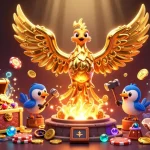 Bangsawan88 delivers a striking experience with a molten golden phoenix amidst a dynamic casino scene.