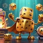 LUCK8 casino showcases a dazzling jackpot scene with gaming elements and golden characters.