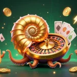 Engage with exciting games at Fly88, set against a vibrant 3D casino backdrop featuring a nautilus roulette wheel.