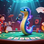 V7BET's energetic underwater casino scene featuring an electric eel DJ and vibrant game elements.