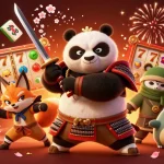 Experience thrilling slots at 88M with a dynamic illustration showcasing exciting characters and festive details.