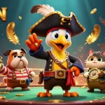 Experience LLWIN's thrilling pirate-themed casino adventure with vibrant characters, golden coins, and dynamic elements.