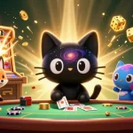 DABET players enjoying a dynamic cosmic casino experience with golden chips and vibrant game elements.