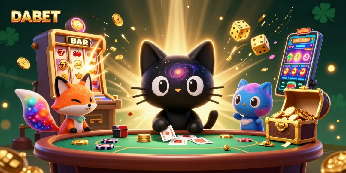 DABET players enjoying a dynamic cosmic casino experience with golden chips and vibrant game elements.