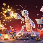 iWin games shine with galactic wonders as a mantis shrimp battles for golden gems and coins in an animated scene.