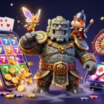 Win big with VN666 in this vibrant 3D casino scene featuring a golem guardian and a knight!