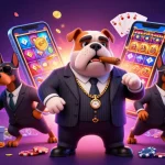Experience vibrant gaming with keonhacaibet188 featuring a cartoon mafia bulldog and slot symbols.