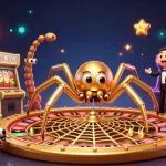 Experience the excitement of tg88 casino with a golden spider creating a roulette web and vibrant game aesthetics.