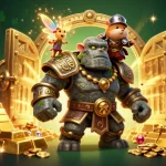 Engage with PG99 in this vibrant, enchanting scene featuring golden treasures and magical characters!
