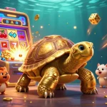 Experience thrilling gameplay with kx8's golden tortoise pinball machine in a vibrant casino scene.