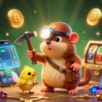 Engage with RR88 as a treasure hunter mole uncovers riches amidst Bitcoin coins and vibrant casino elements.