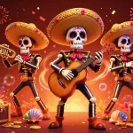 Engage in exciting NK88 gaming with vibrant mariachis amidst treasures and dynamic elements.