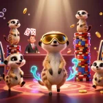 tr88 meerkats manage a casino filled with slot reels and vibrant treasures under a glowing sea