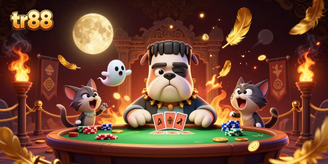 tr88: Experience thrilling card dealing with a unique bulldog character in a vibrant casino setting