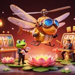 Experience exciting gameplay at Nhà cái TR88 with thrilling slot machines and interactive characters in a vibrant casino setting.
