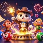 Experience the thrill of s8 with a vibrant lottery scene featuring dynamic elements and characters.