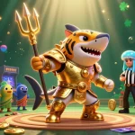 Engage in thrilling action with 7mcn voto, featuring a fierce tiger shark in a casino-themed underwater battle