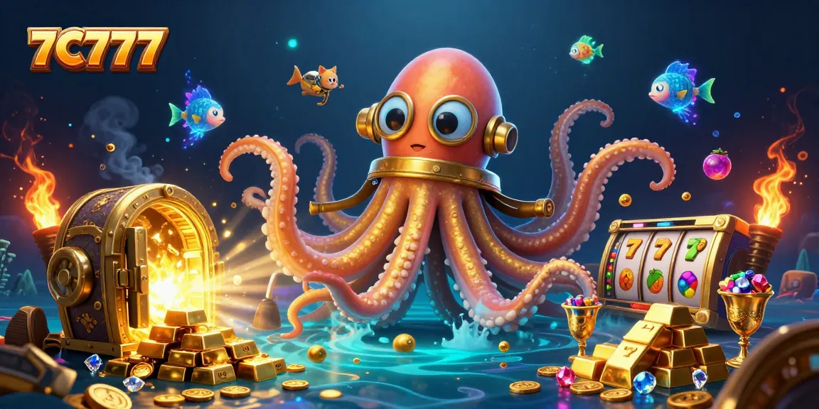 Engage players with 7C777's thrilling casino adventure amidst treasures and golden symbols.