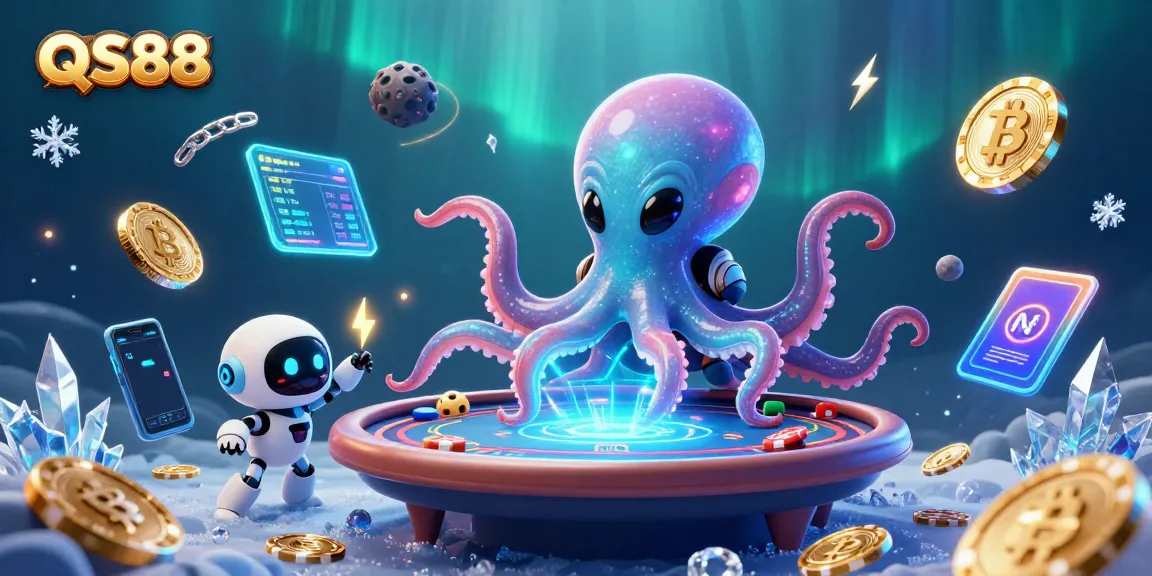 QS88 offers thrilling casino experiences with an alien octopus at a poker table.