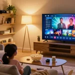 Family enjoying Best IPTV Norway streaming in cozy living room.