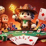 Unveil the excitement with JBO as the explorer cat discovers casino treasures amid vibrant gaming elements.