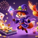 u9win's magical realm of casino excitement with 3D wizard fox, phoenix, and colorful slot games
