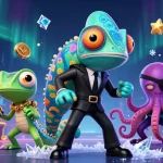 Experience thrilling slots at dabet with a vibrant scene of colorful machines and animated characters.