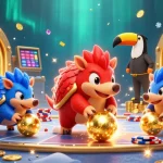iwin pangolins compete in a vibrant casino showdown, bowling poker chips amid gold treasures