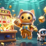 Play exciting slots with ee888 featuring a vibrant 3D casino scene packed with space-themed characters and action.