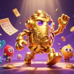 Engage in thrilling gaming adventures at tr88, featuring a golden golem amidst dynamic lottery elements.