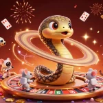 Engage in game nổ hũ strategies with a vibrant cosmic casino scene featuring playful characters and dynamic elements.