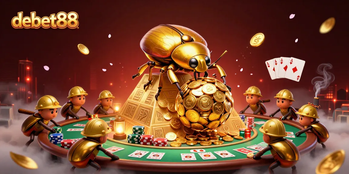 Play with debet88’s vibrant 3D casino illustration showcasing excitement in gambling.