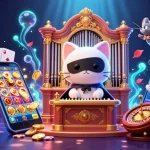 Dhani win offers enticing slot games with rich visuals, highlighted by an acrobatic mouse and a mystical cat in a vibrant casino.