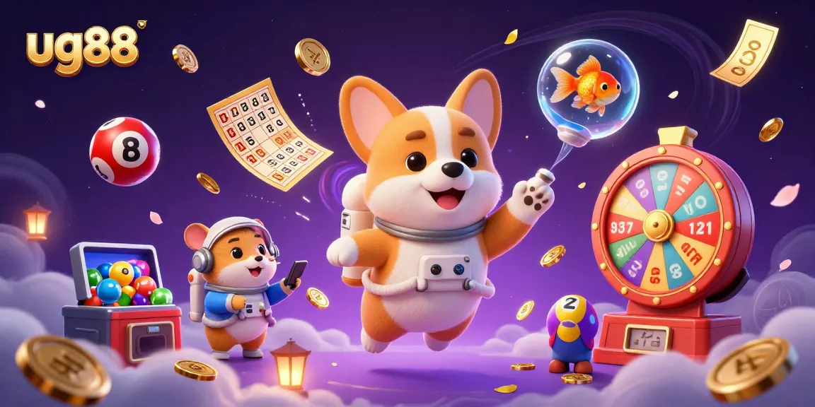 Engage in exciting games at ug88, featuring a captivating space casino scene with animated characters.