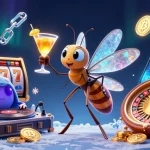 Experience vibrant gaming at mhfe casino with a lively 3D scene featuring iconic characters and crypto elements.