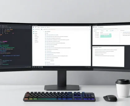 GO8 platform showcased in a sleek tech workspace, highlighting software development and cybersecurity features for digital platforms.