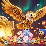 Engage in exciting toto togel action with golden eagle characters and vibrant casino elements.