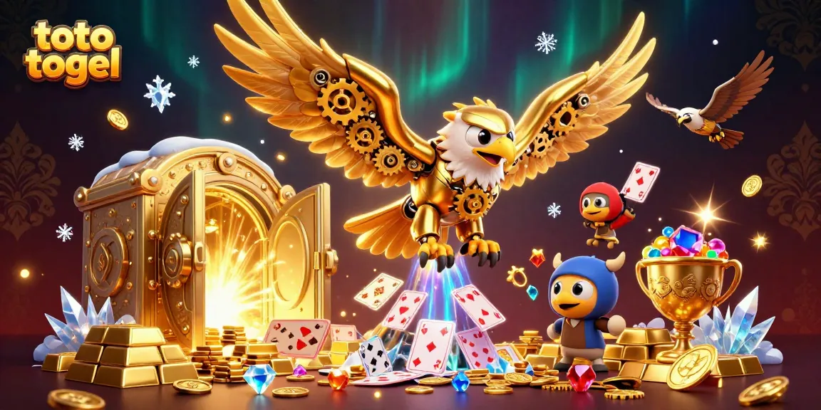Engage in exciting toto togel action with golden eagle characters and vibrant casino elements.