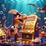 Join the fun at nhà cái 98win as the pachycephalosaurus wins big at the slot machine in a vibrant casino scene.