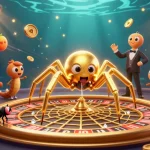 Bet and win with tg88 as a fly places bets in a surreal 3D casino scene.