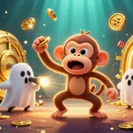Hitclub's poltergeist monkey juggles golden coins in a bustling haunted casino scene.