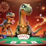 Experience the excitement of cf68 club with a lively 3D casino scene featuring animated characters and poker elements.