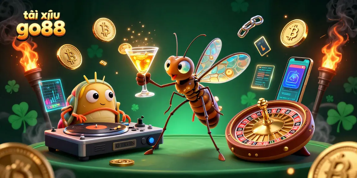 Tải xỉu go88 comes alive with a vibrant casino scene featuring a mascot, DJ, and interactive game elements.