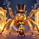 Engage with 98win's thrilling casino adventure featuring a brave beetle knight and a charming golden tarantula.