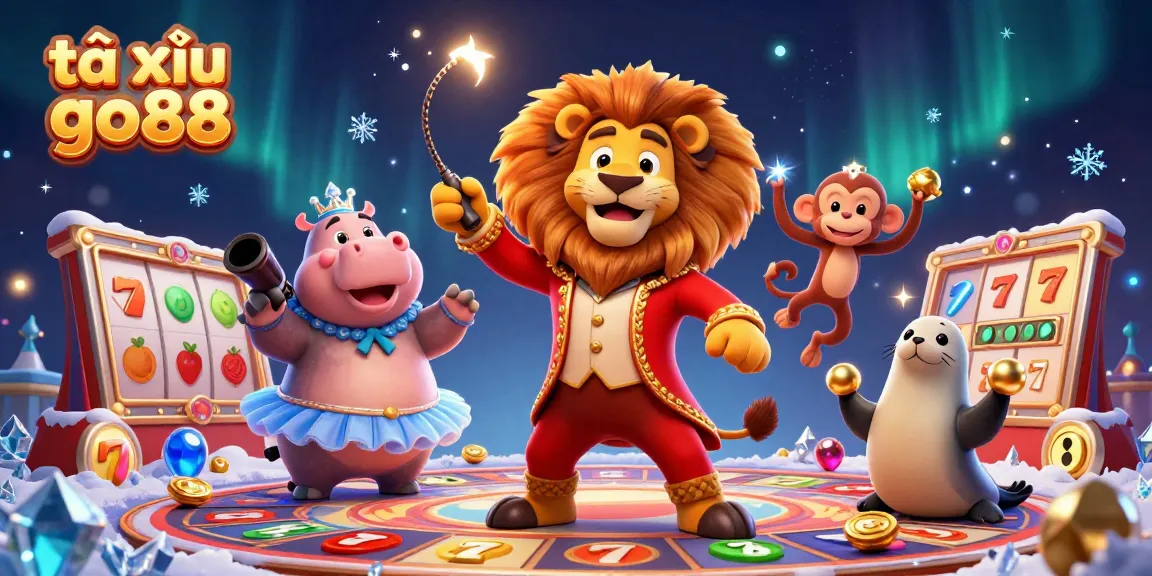 Experience the thrill of tài xỉu go88 with playful circus characters in a vibrant casino scene.