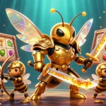 Experience the thrill of GGWIN with vibrant slots and golden symbols in this lively casino illustration.
