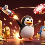 x88 casino themed 3D rendering featuring a penguin, vault, and dynamic elements