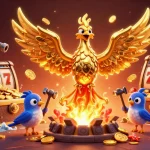 Capture the excitement of z188 with this vibrant 3D illustration of a golden phoenix and slot elements bursting with coins.