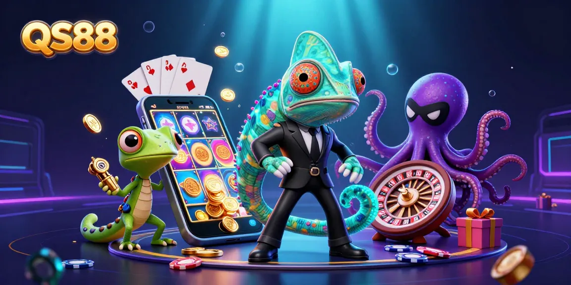 Engage with QS88's thrilling slot games in an ultra-detailed 3D casino scene.