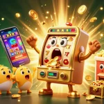 Experience the excitement of สล็อตเว็บตรง with a lively golden slot machine hitting the jackpot as coins pour out.